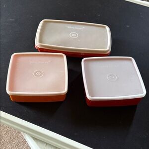 Tupperware Orange & Cream Square Food Storage Trio